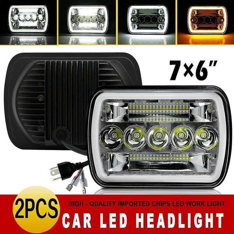 1 Pair 7x6inch Led Headlight Drl for Jeep Cherokee Wrangler Xj Yj