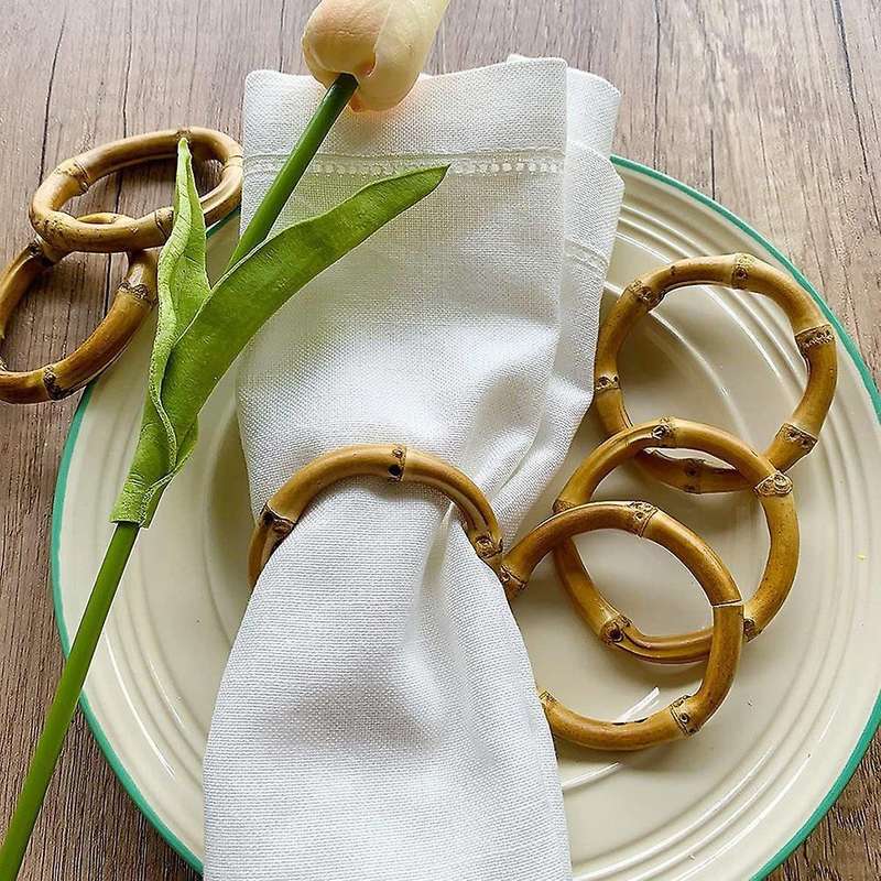 Handmade Bamboo Napkin Ring Natural Rustic Napkin Holders, Set Of 6