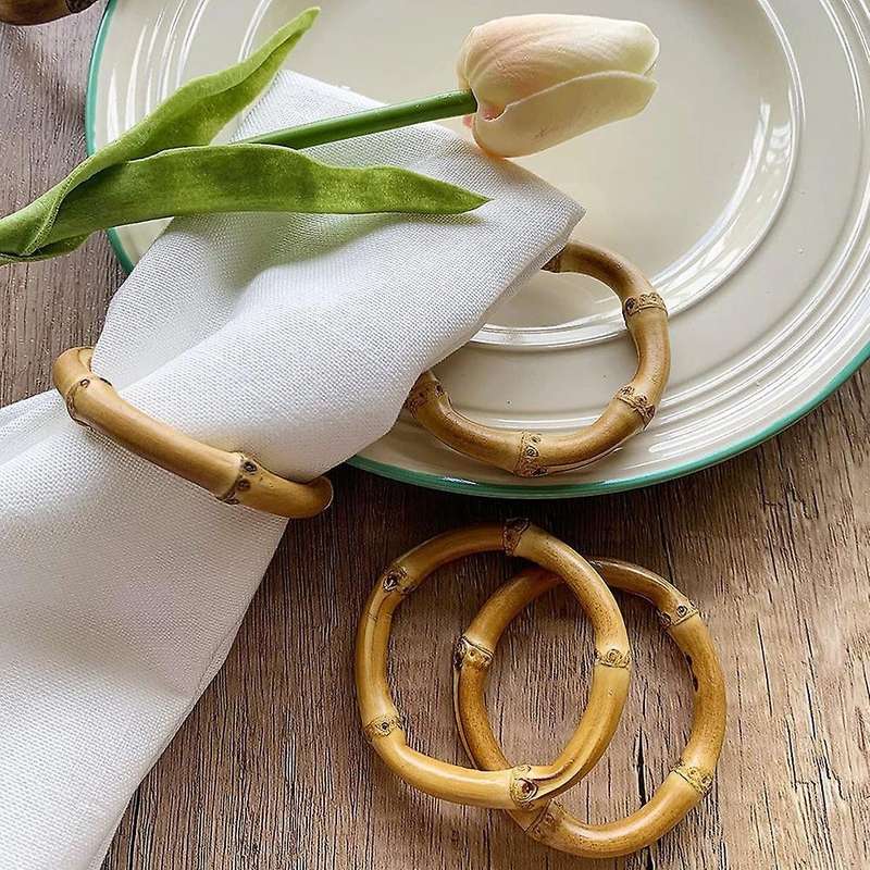 Handmade Bamboo Napkin Ring Natural Rustic Napkin Holders, Set Of 6
