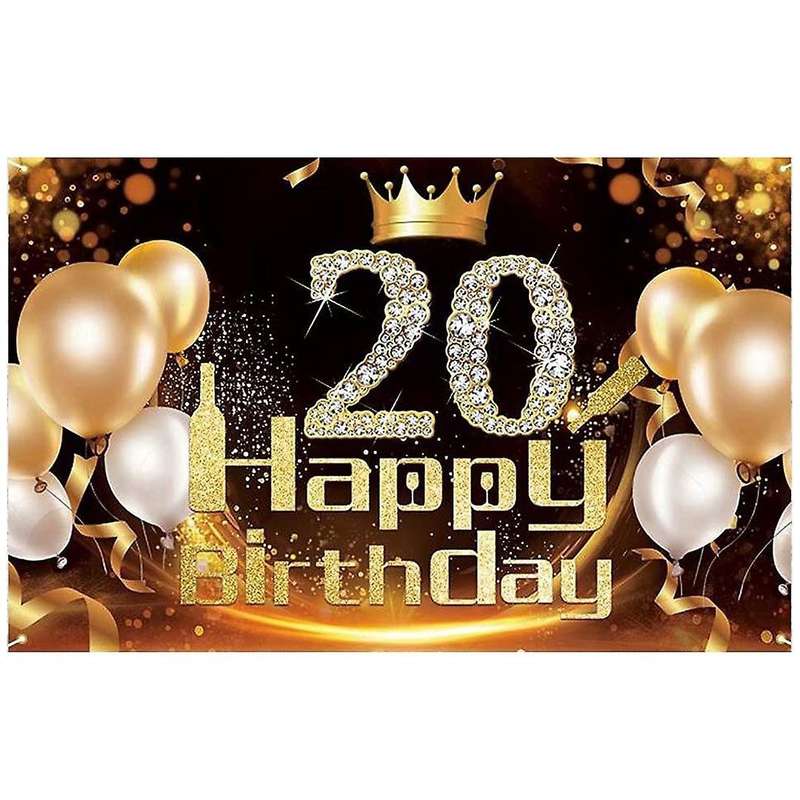 Black Gold Banner 20th Birthday Decoration Girl Birthday Background