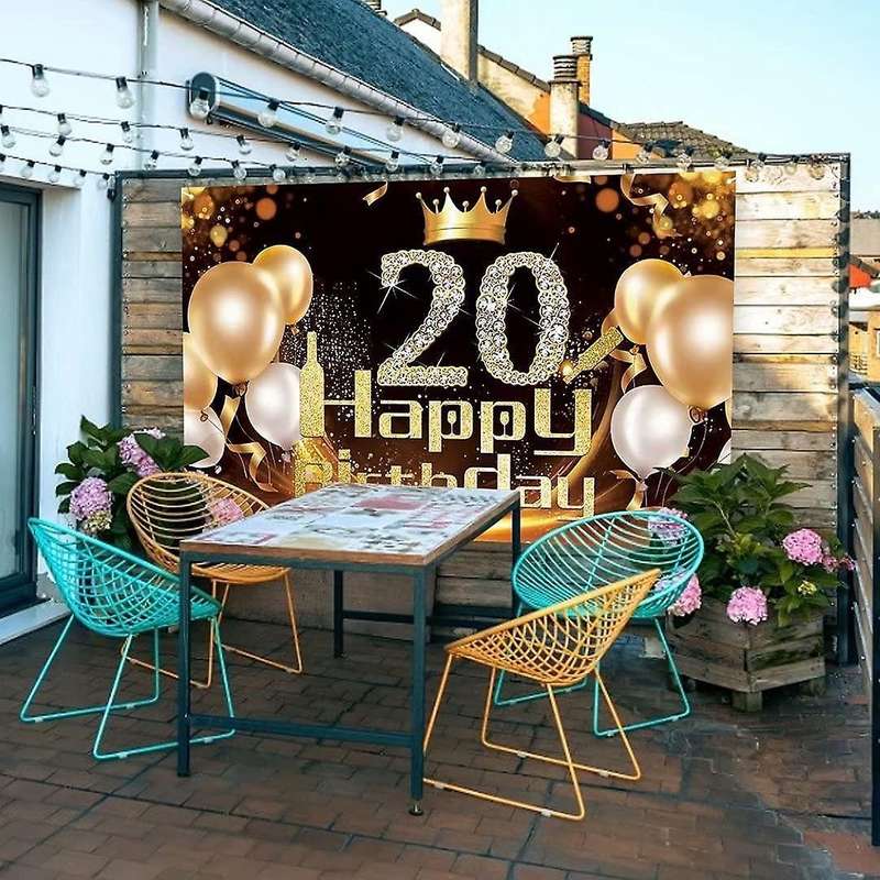 Black Gold Banner 20th Birthday Decoration Girl Birthday Background