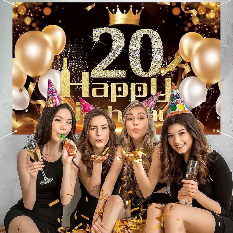 Black Gold Banner 20th Birthday Decoration Girl Birthday Background