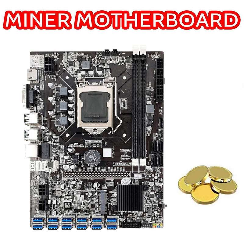 B75 Eth Mining Motherboard 12 Pcie to Usb with Cpu+switch Cable