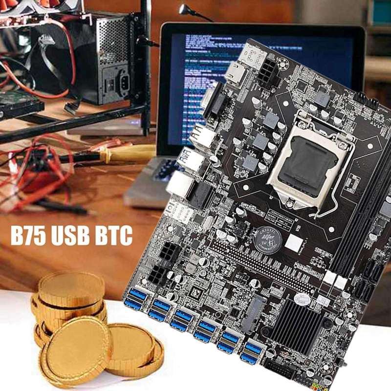 B75 Eth Mining Motherboard 12 Pcie to Usb with Cpu+switch Cable