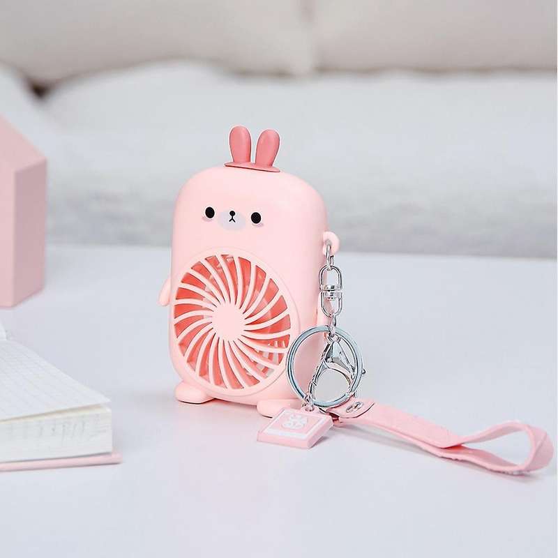 Usb Mini Fans Charging Rope Key Chain Cute Cartoon Fan Pink