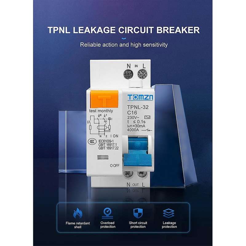 Tomzn Tpnl Dpnl 230v 1p+n Residual Current Circuit Breaker, Tpnl 32a