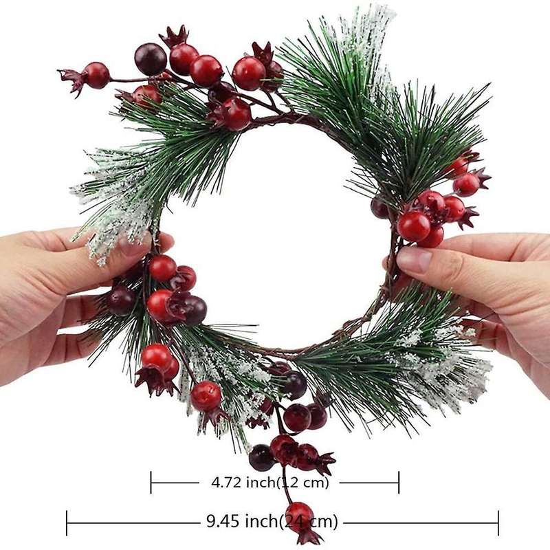 2 Pcs Red Berry Pine Wreath Snowy Pine Wreaths for Christmas Decor