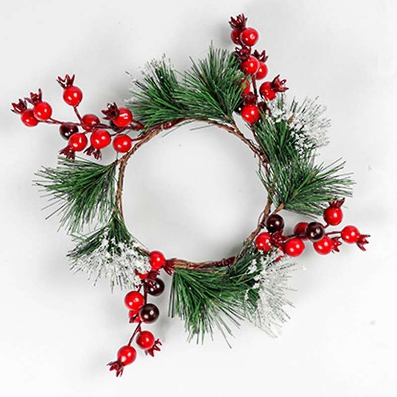 2 Pcs Red Berry Pine Wreath Snowy Pine Wreaths for Christmas Decor