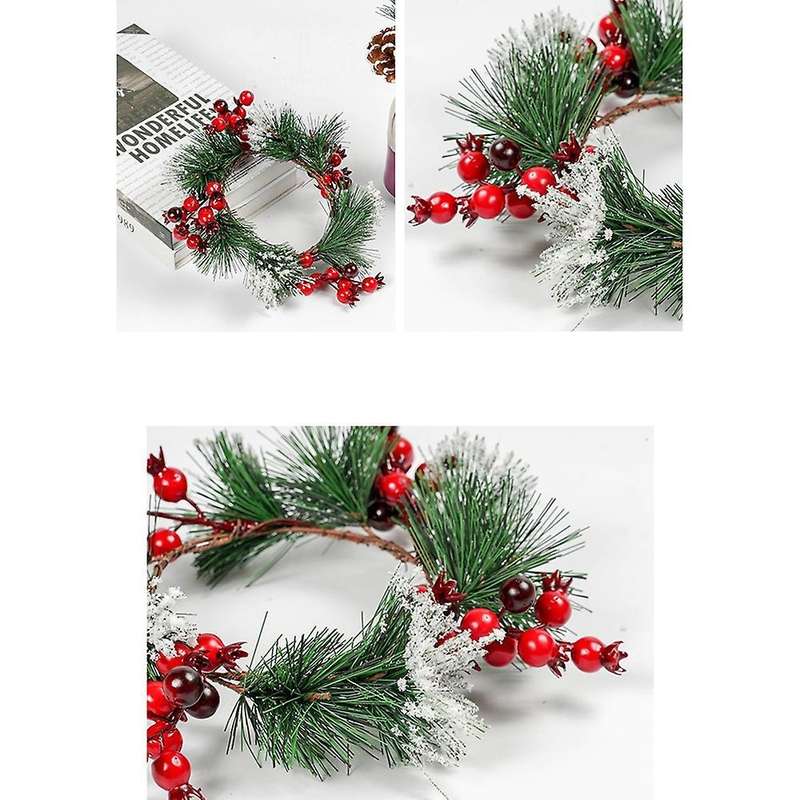 2 Pcs Red Berry Pine Wreath Snowy Pine Wreaths for Christmas Decor