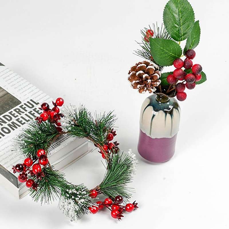 2 Pcs Red Berry Pine Wreath Snowy Pine Wreaths for Christmas Decor