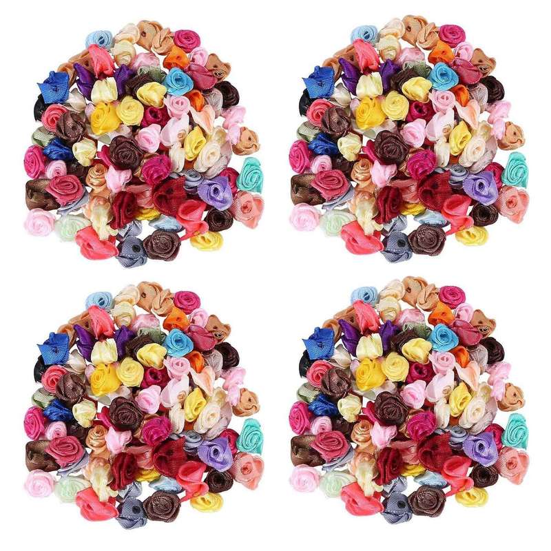 400pcs/lot Mini Handmade Satin Rose Ribbon Rosettes Fabric Flower