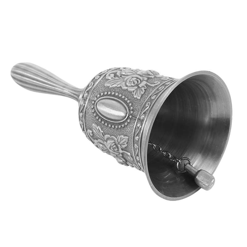 Metal Alarm Hand Hold Call Bell Desktop Tea Dinner Game Bell, Silver