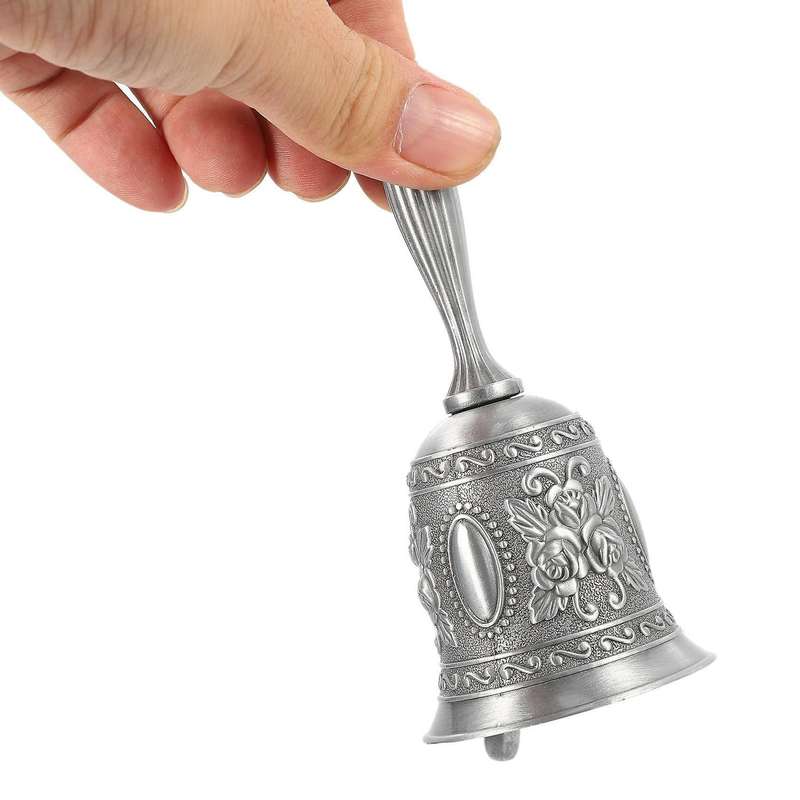 Metal Alarm Hand Hold Call Bell Desktop Tea Dinner Game Bell, Silver