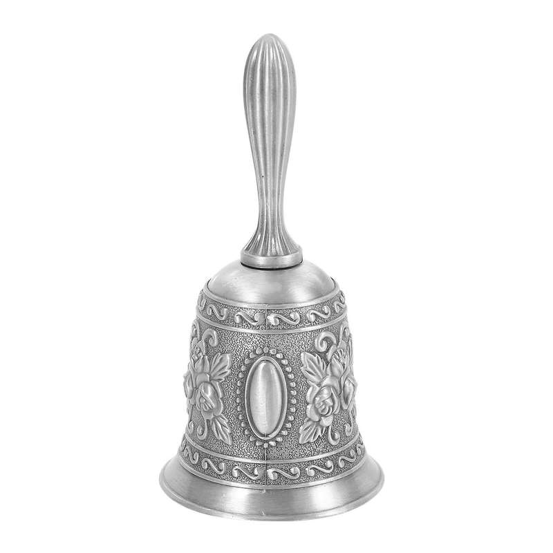 Metal Alarm Hand Hold Call Bell Desktop Tea Dinner Game Bell, Silver