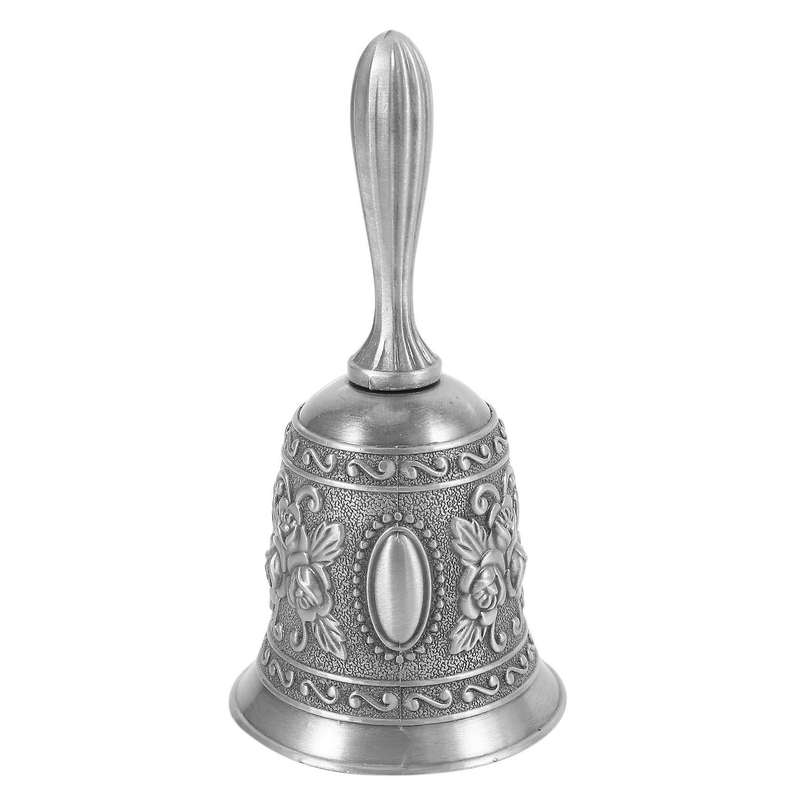 Metal Alarm Hand Hold Call Bell Desktop Tea Dinner Game Bell, Silver
