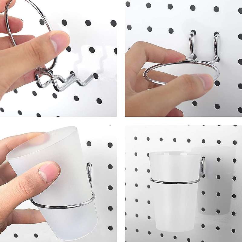 6 Sets Pegboard Bins with Rings Hooks with Pegboard Cups Transparent