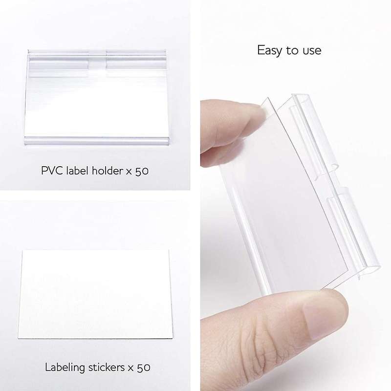 50pcs Clear Plastic Label Holder Price Tag, for Storage Bins Labels
