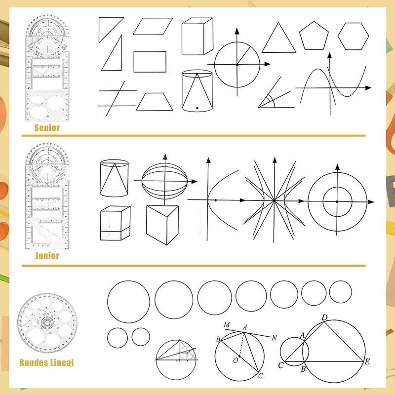 4 Piece Multifunctional Geometric Ruler Set, with 2 Circle Templates