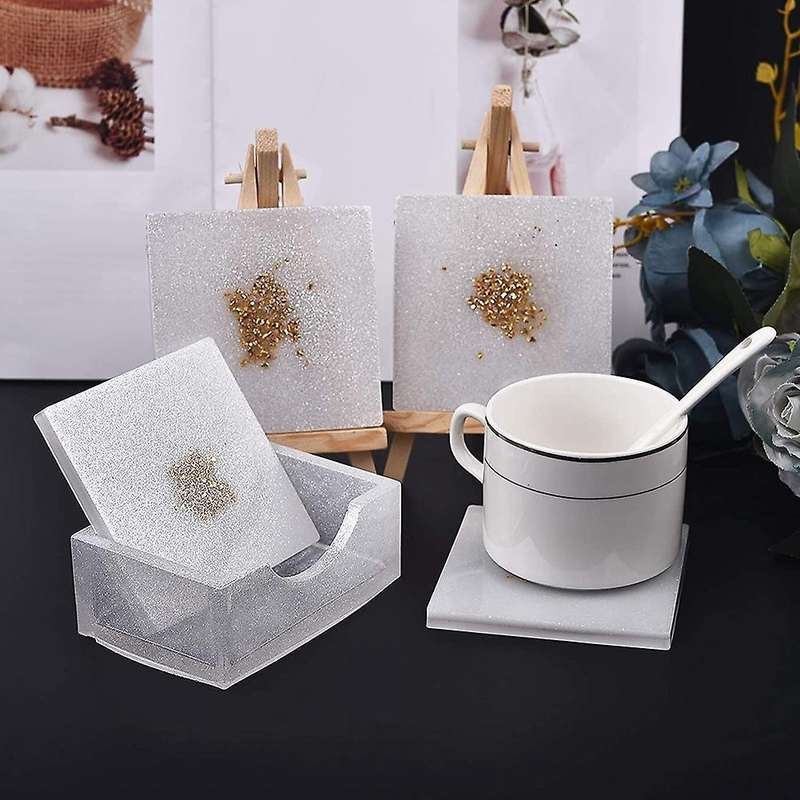 4pcs Square Resin Coaster Mold with Coaster Storage Molds for Casting