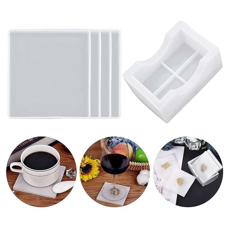 4pcs Square Resin Coaster Mold with Coaster Storage Molds for Casting