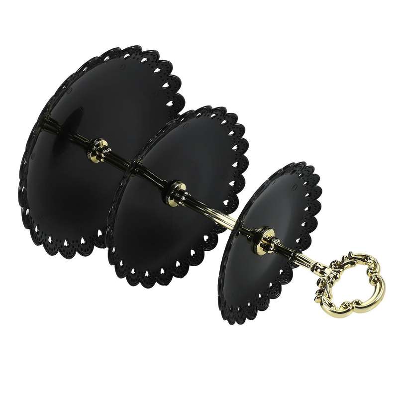 1set 3 Layers Cake Stand Dessert Fruits Vegetable Placed Tool Black