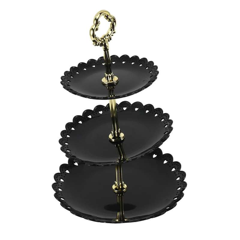 1set 3 Layers Cake Stand Dessert Fruits Vegetable Placed Tool Black