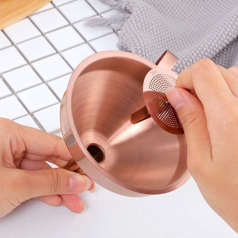 Stainless Steel Funnel with Detachable Filter for Canning -rose Gold