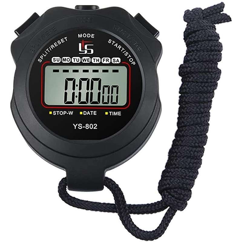 Sports Stopwatch with Clock Calendar, Shockproof Stopwatch,black