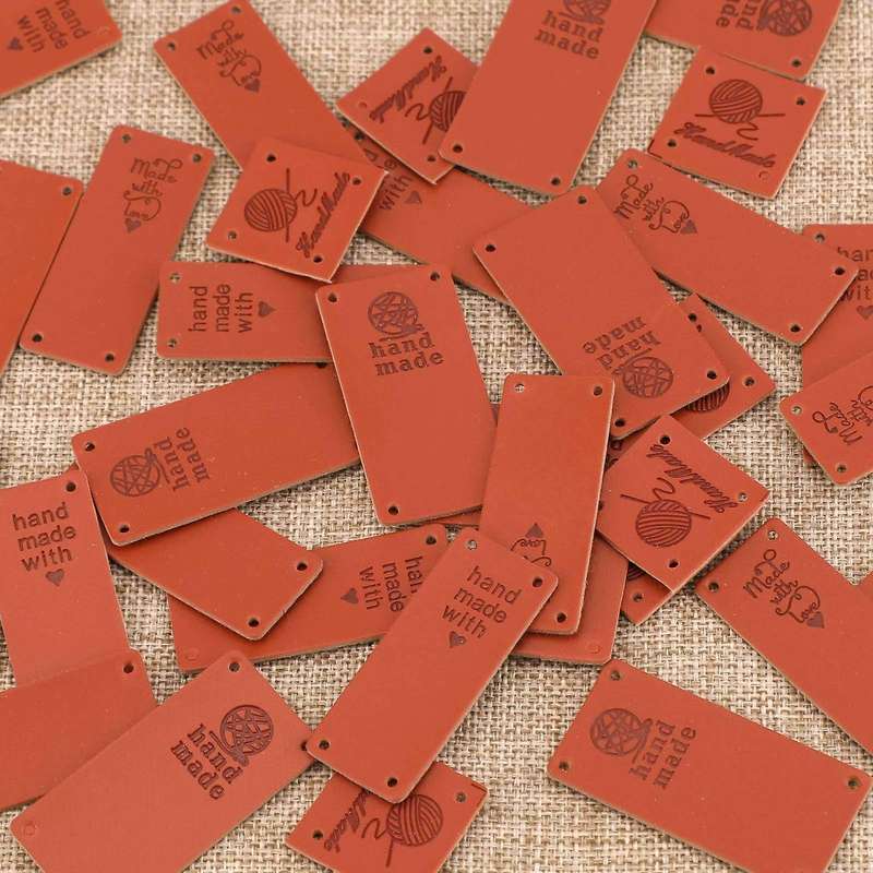 80pcs Handmade Leather Labels Pu Leather Labels with Holes for Crafts
