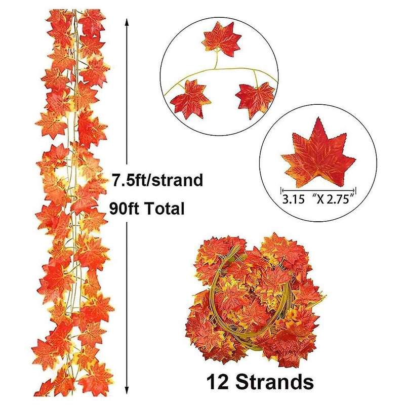 12 Strands Fall Maple Leaves Artificial Maple Vines Garland