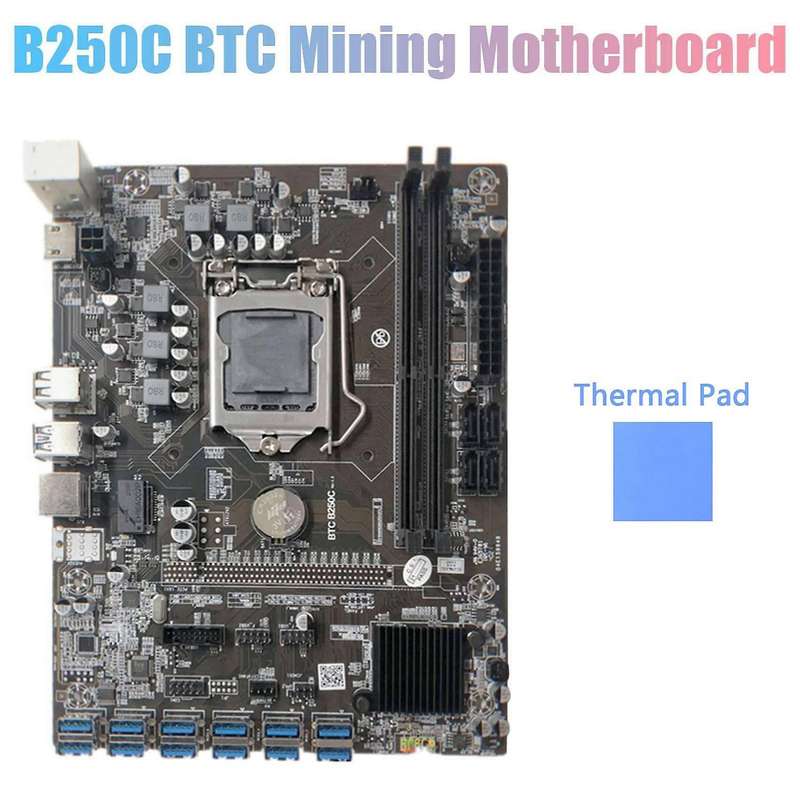 B250c Miner Motherboard+thermal Pad 12 Pcie to Usb3.0 Graphics Card