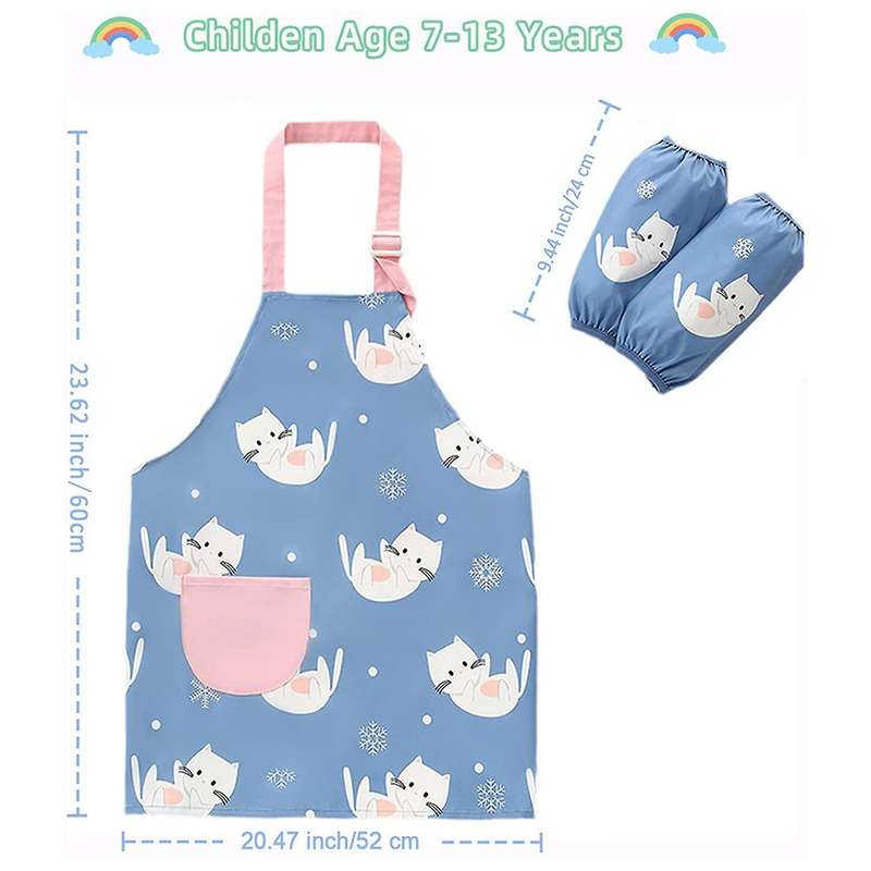 Kids Apron with Pocket Boys Girls Painting Baking Apron Cat