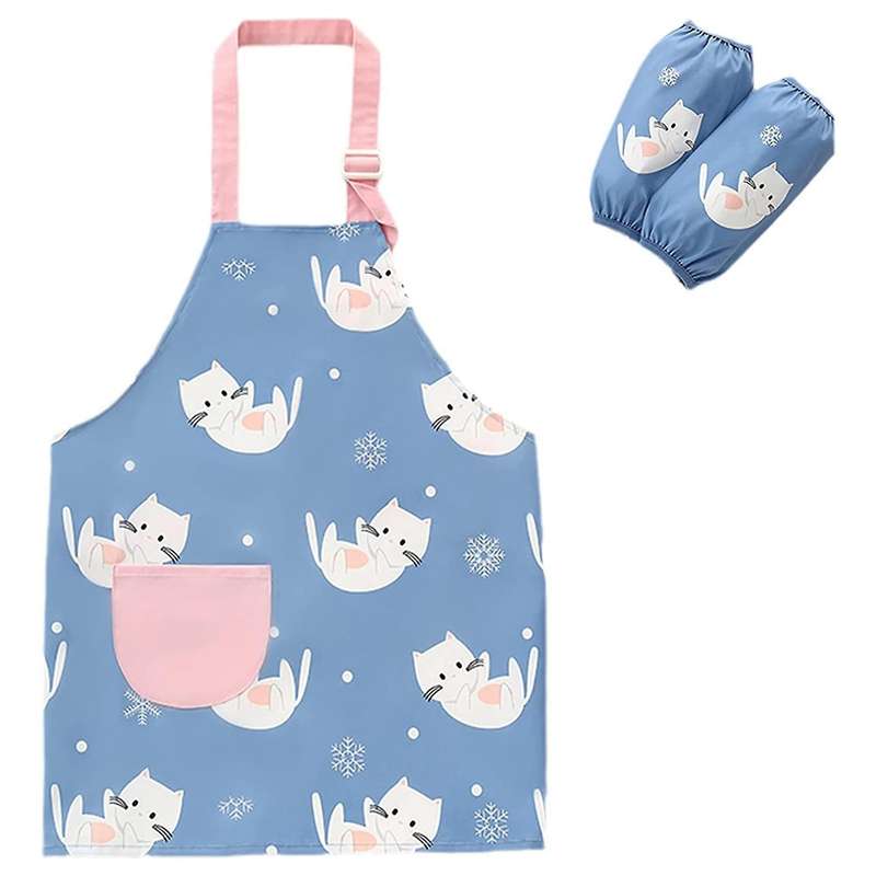 Kids Apron with Pocket Boys Girls Painting Baking Apron Cat