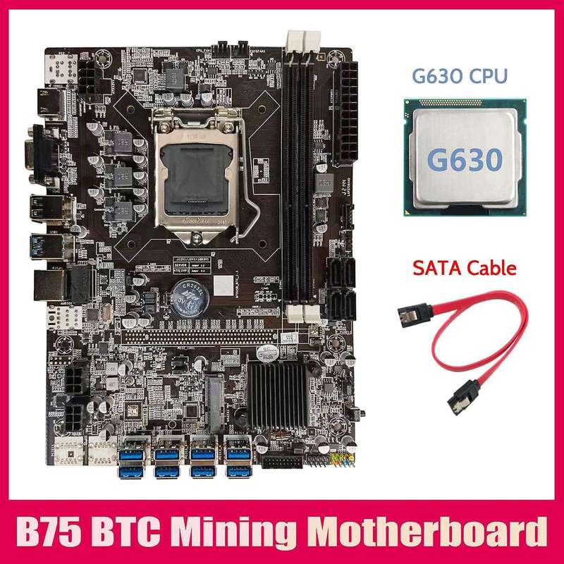 B75 Btc Mining Motherboard+g630 Cpu+sata Cable Lga1155 8xpcie Adapter