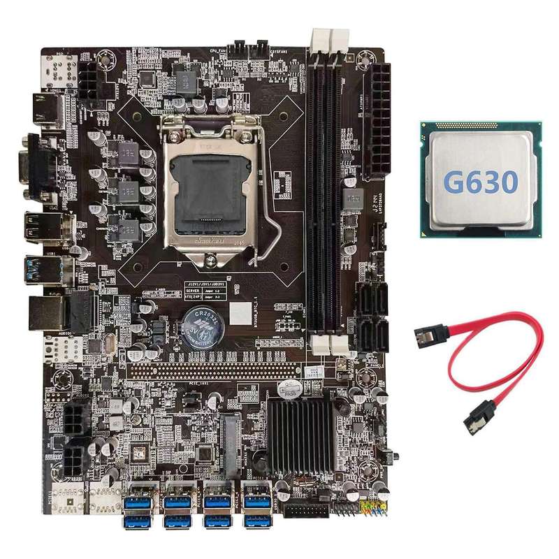 B75 Btc Mining Motherboard+g630 Cpu+sata Cable Lga1155 8xpcie Adapter
