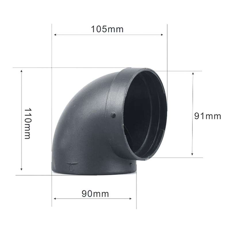 90mm Car Heater Air Ducting Pipe Elbow Outlet Connector Black Plastic