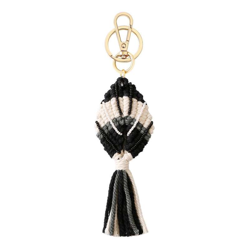 Mixed Seed Beaded Braided Fish Shape Macrame Tassel Keychain, B