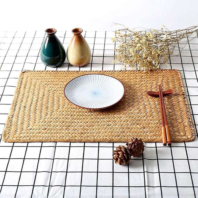 2 Pcs Straw Woven Placemat,hand-woven Rectangular Placemat
