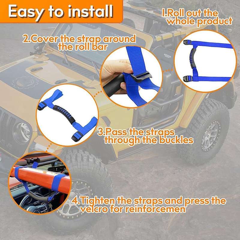 Grab Handles for 1995-2021 Jk Jku Jl Rubicon X Roll Bar 4pcs (blue)