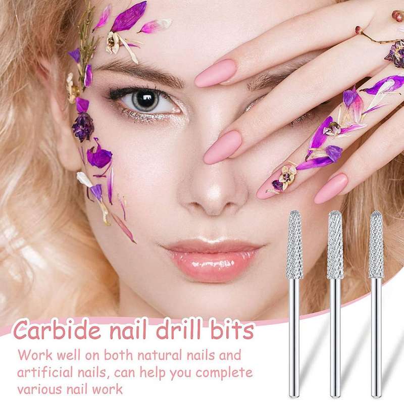 3 Pcs Nail Drill Bits Cone Shape Carbide for Manicure Pedicure Tools