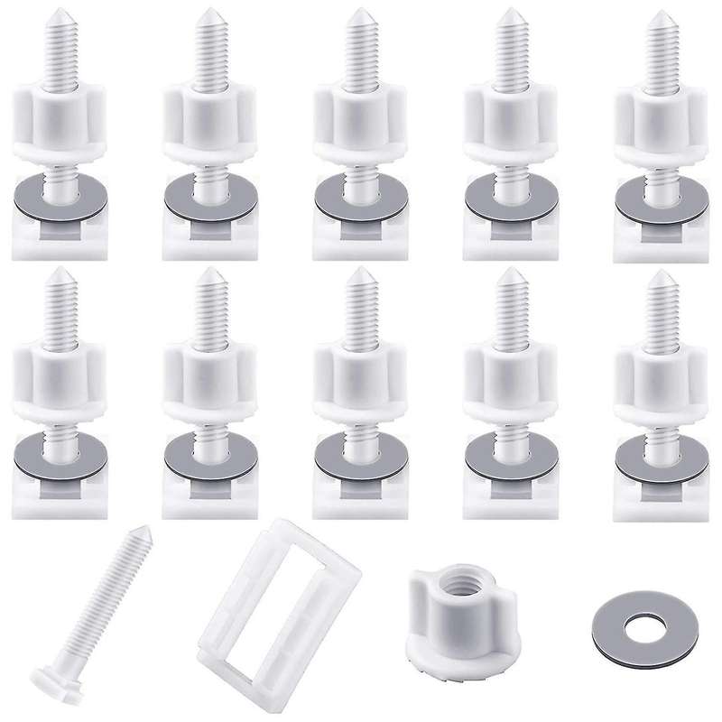 10 Pieces White Plastic Toilet Seat Screws and Nuts with Rubber