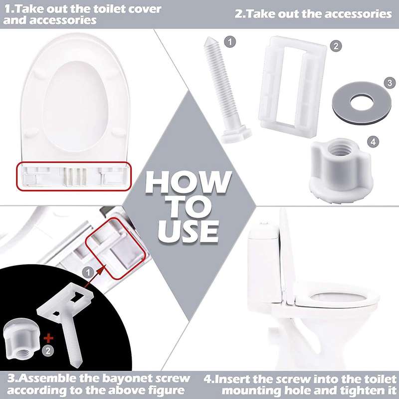 10 Pieces White Plastic Toilet Seat Screws and Nuts with Rubber