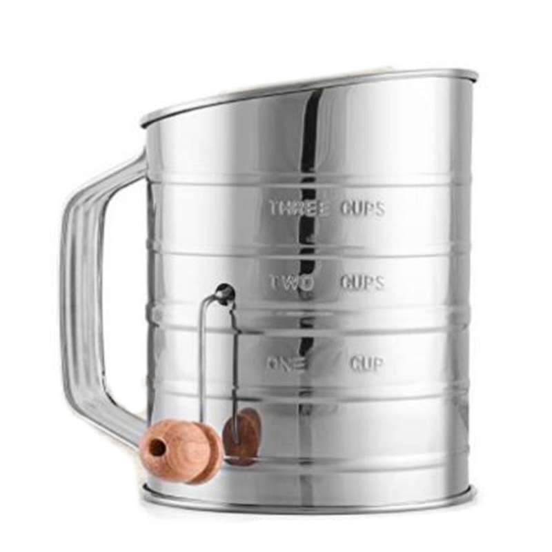 3 Cup Stainless Steel Flour Sifter - Hand Crank Flour Sifte