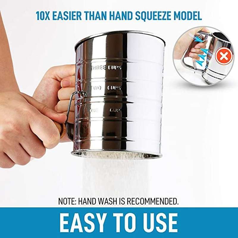 3 Cup Stainless Steel Flour Sifter - Hand Crank Flour Sifte