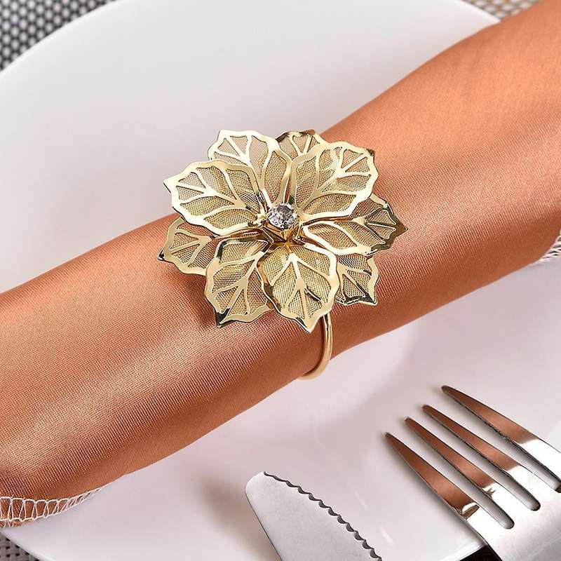 12pcs Alloy Flower Design Napkin Rings for Wedding Receptions