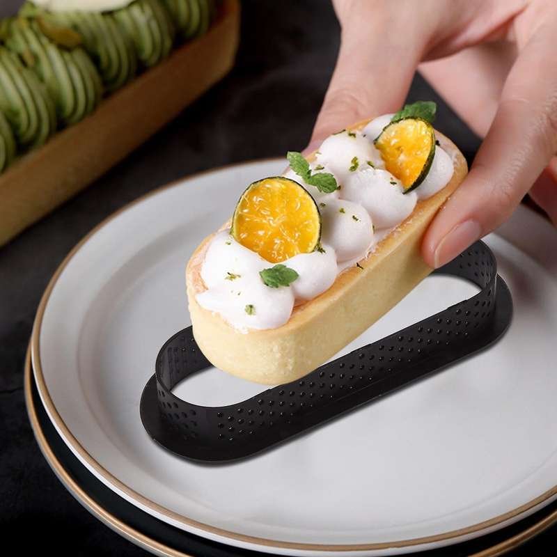 6pcs Oval Tart Rings Heat-resistant Perforated Cake Mousse Ring