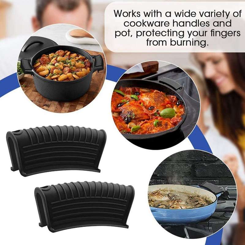 Silicone Pan Handle Cover Ear Clip Cast Iron Handle Holder,black,6pcs