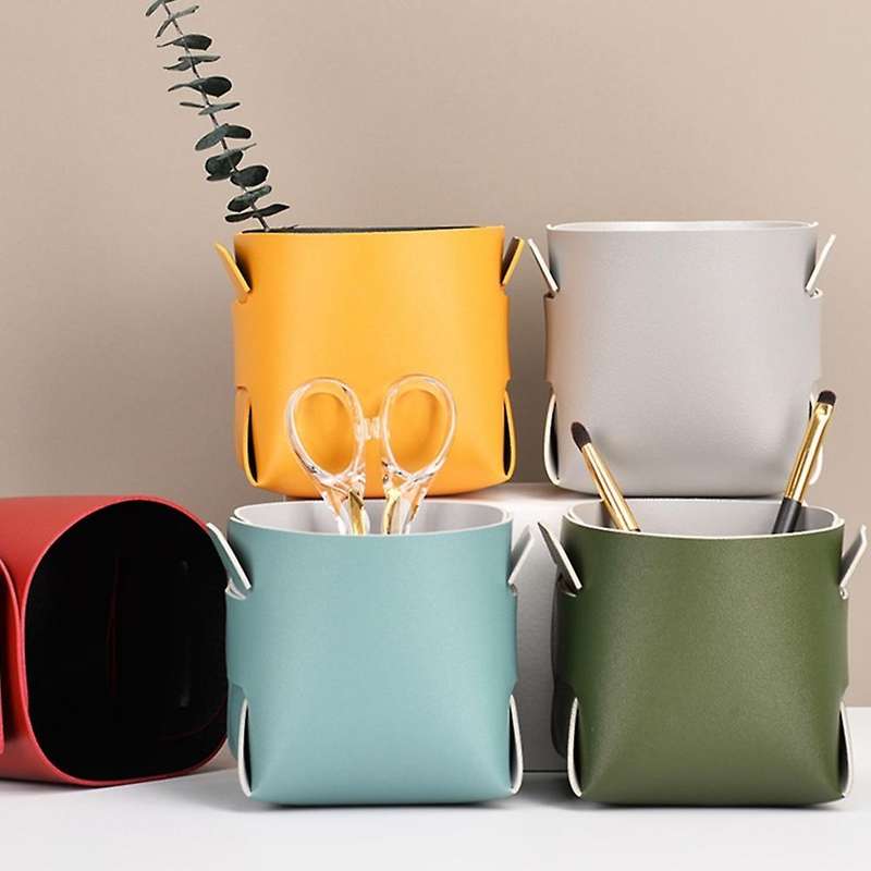2pcs Leather Porch Key Storage Box Jewelry Brush Storage Basket,d