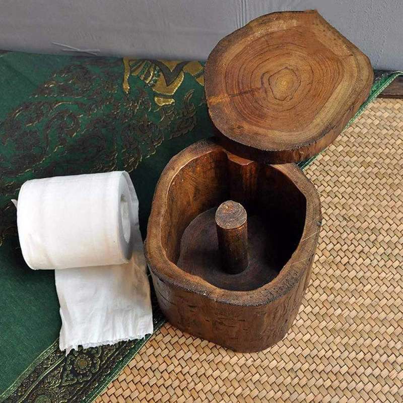 Vintage Wooden Paper Tube Tissue Box Bathroom Kitchen Paper Holder