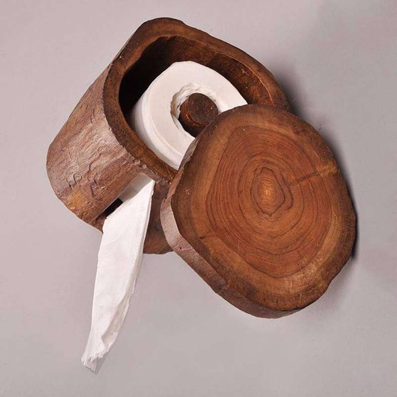 Vintage Wooden Paper Tube Tissue Box Bathroom Kitchen Paper Holder